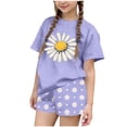 thumbnail image 2 of Auroural Girls Sets Size 10-12 Outfits Sets Children's Summer Floral Printed Leisure Round Neck Short Sleeves Top and Shorts Two-Piece Set for Kids, 2 of 7