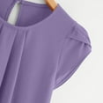 thumbnail image 5 of Women's Casual Round Neck Pleated Top Short Sleeve Keyhole Back Chiffon Blouse, 5 of 5