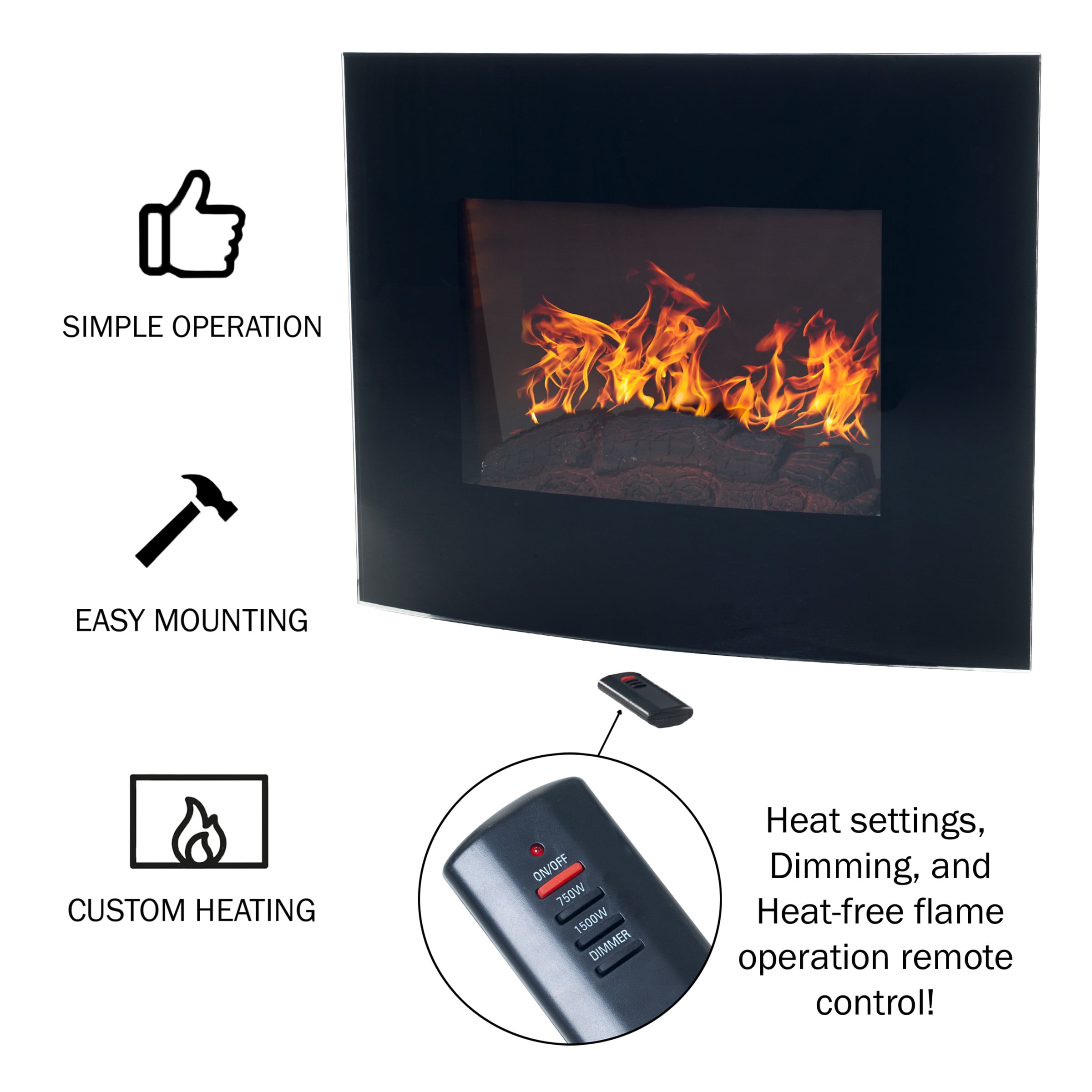 Northwest Wall-Mount Electric Fireplace Heater with Remote Control (Black)