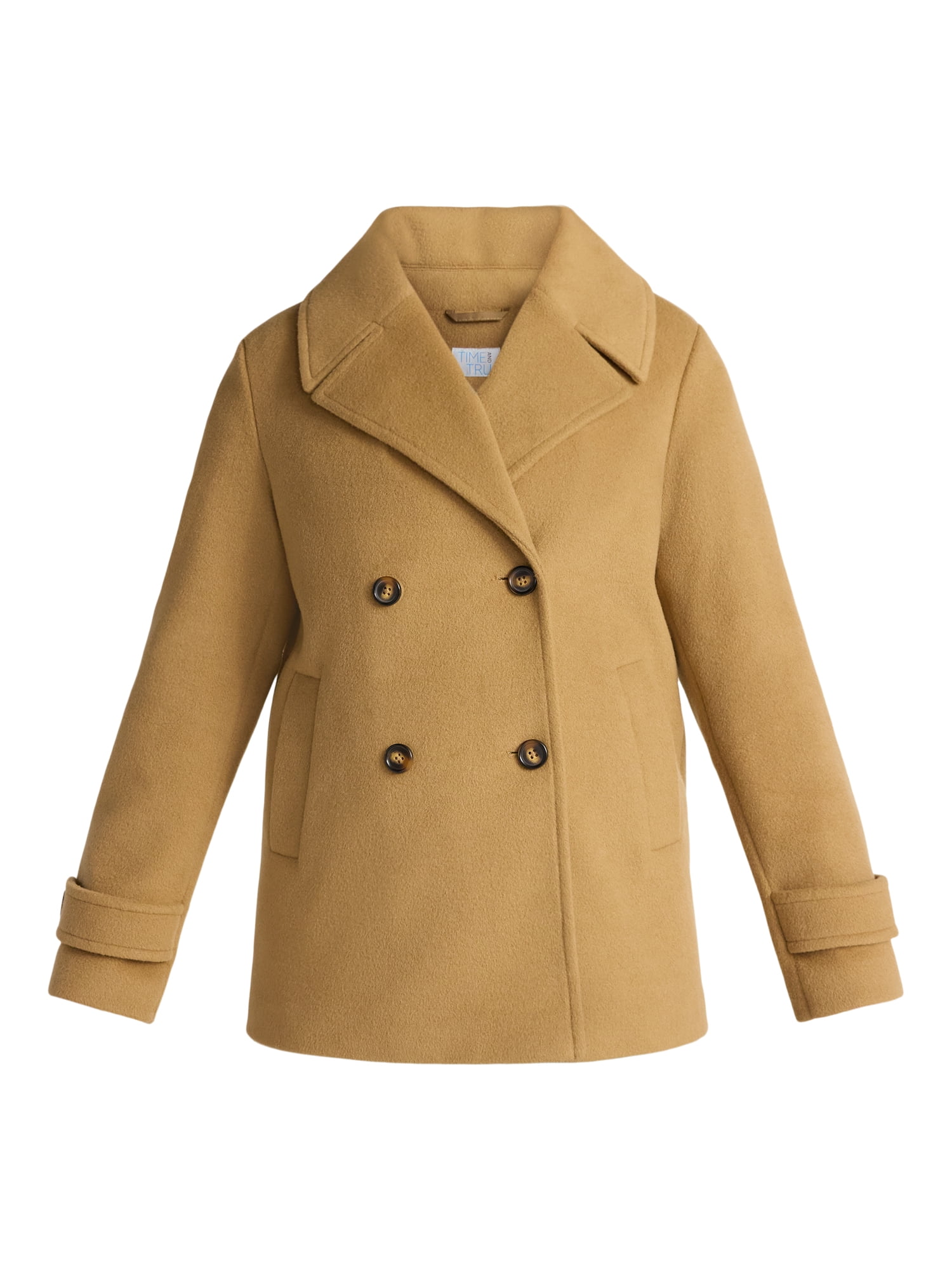 Time and Tru Women's and Women's Plus Faux Wool Peacoat, Sizes XS-3X