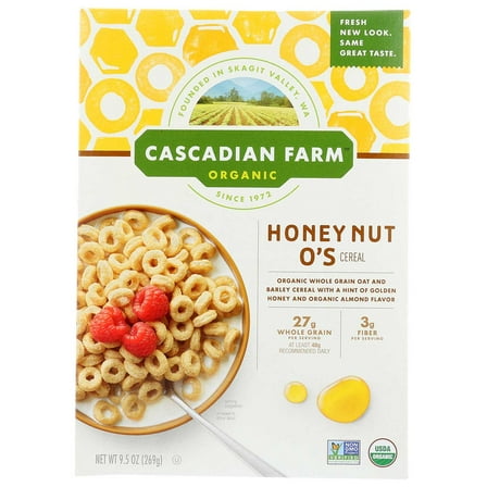 Cascadian Farm Organic Honey Nut Os Cereal, 9.5 Ounce -- 12 per case.