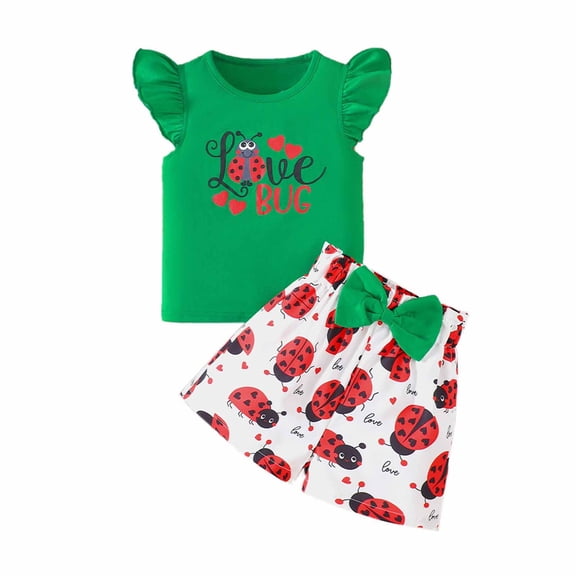 Tiijoy Toddler Girls Outfits Ladybug Print Flutter Sleeve T Shirt Shorts Set, Sizes 2-7