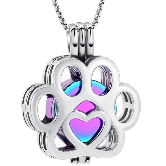 Paw Print Hollow Urn Pendant Cremation Jewelry for Ashes Holder Dog Cat Memory Necklace Pet Memorial Jewelry
