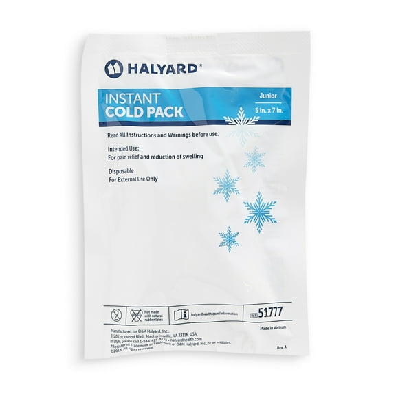 HALYARD Instant Cold Pack Disposable Cold Compress Ice Packs for Swelling Injuries Toothaches Sprains Strains 5 x 7 Inches, 48 Packs Per Case - 51777