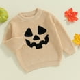 thumbnail image 2 of Toddler Baby Boy Girl Halloween Outfit Knit Chunky Pumpkin Sweaters Crew Neck Pullover Sweatshirt Tops Fall Winter Clothes, 2 of 8