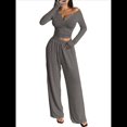 thumbnail image 2 of Conjuntos de Dos Piezas de Otoño para Mujer, Camiseta de Larga con Cuello en V y Pantalones Anchos, Conjuntos de Chándal Informal. Gris Oscuro L, 2 of 6