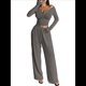 thumbnail image 2 of Conjuntos de Dos Piezas de Otoño para Mujer, Camiseta de Larga con Cuello en V y Pantalones Anchos, Conjuntos de Chándal Informal. Gris Oscuro L, 2 of 6