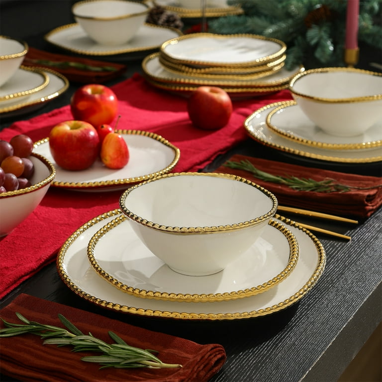 Dinner Set Beaded Rim Dinnerware Set Christian Siriano Akoya 12
