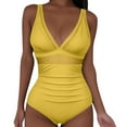 thumbnail image 2 of Hxshgdsn Womens Deep V Neck One Piece Bikini Slimming Wide Strapped Modest Swimsuit High Waist Trendy Swimwear Yellow Xl, 2 of 8