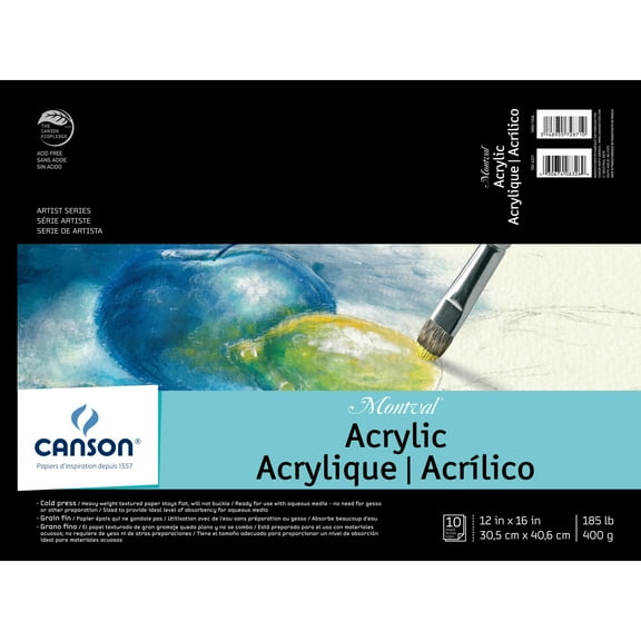 Canson Montval Acrylic Paper Pad, 12" x 16", 10 Sheets/Pad