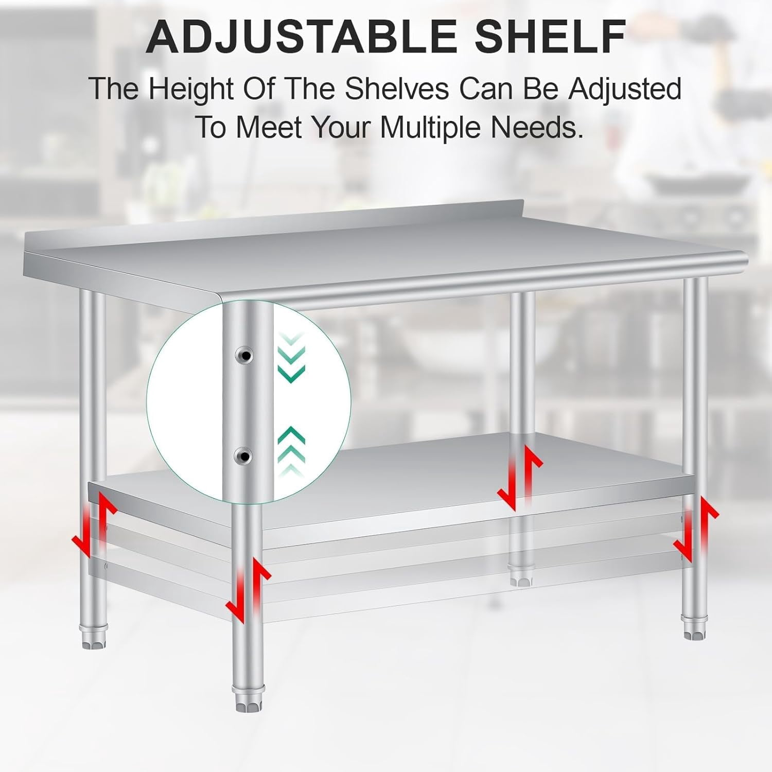 Stainless Steel Commercial Kitchen Worktable – Heavy Duty Prep Table with Backsplash, Adjustable Under Shelf, 60 x 24 Inches for Restaurant, Home & Outdoor