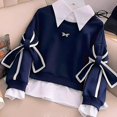 thumbnail image 6 of XXWXYD Girls Bow Crop Sweatshirt Crewneck Long Sleeve Drop Shoulder Pullover Top Teen Cute Trendy Fall Fashion Casual Oversized Streetwear Comfort Wear, 6 of 8