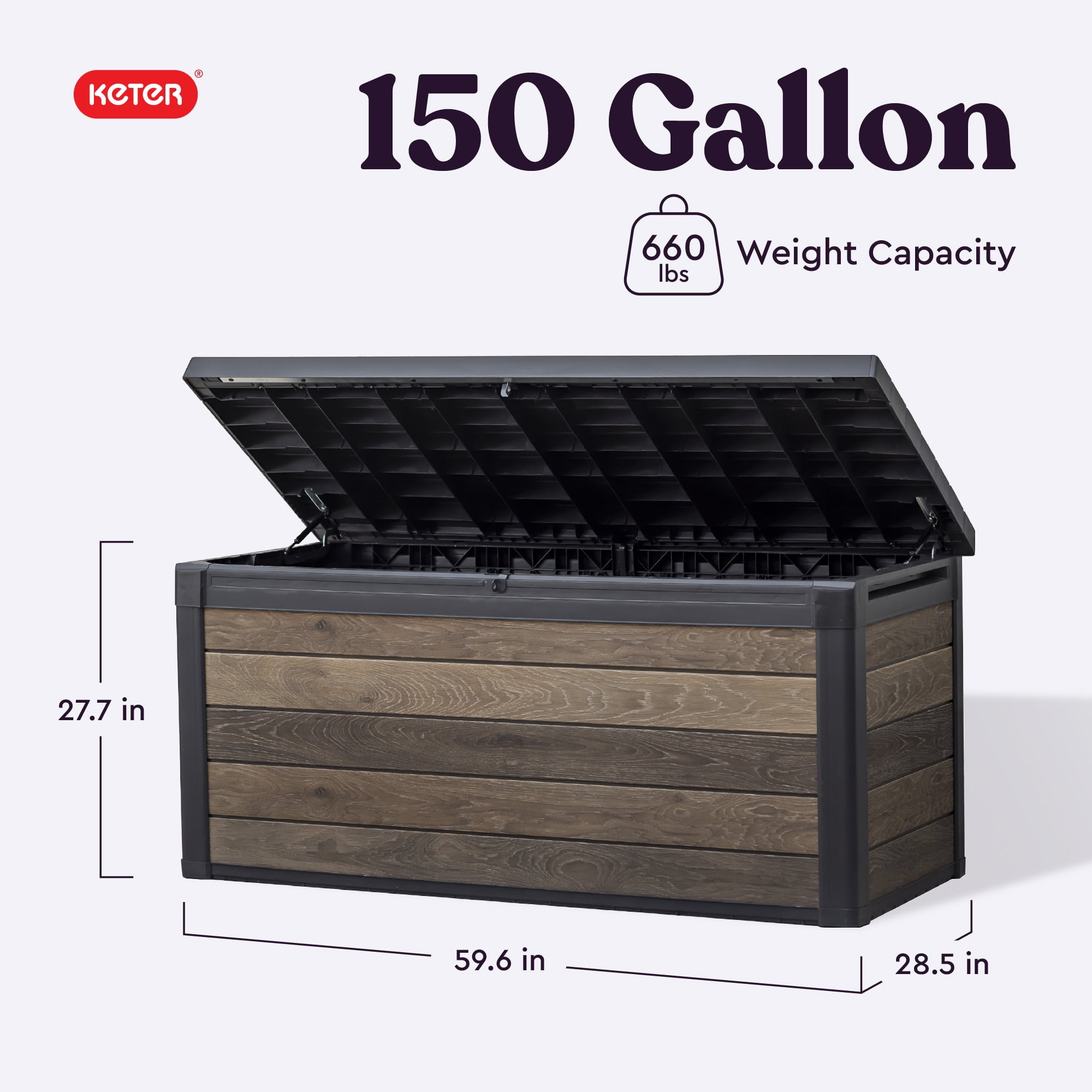 Keter Signature 150 Gallon Durable Resin Outdoor Deck Box Storage Organization, Walnut