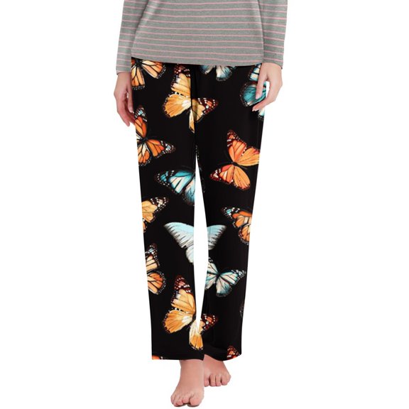 FAZVAOO Womens Pajama Pants,Butterfly Printed Elastic Waist Pants Full Length Sleep Bottoms