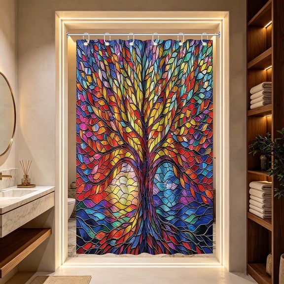 Multicolor Stained Glass Tree of Life Shower Curtain
