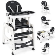 INFANS 5 in 1 Baby High Chair, Convertible Toddler Table with Rocking Chair, Adjustable Back, Removable Tray, Sponge