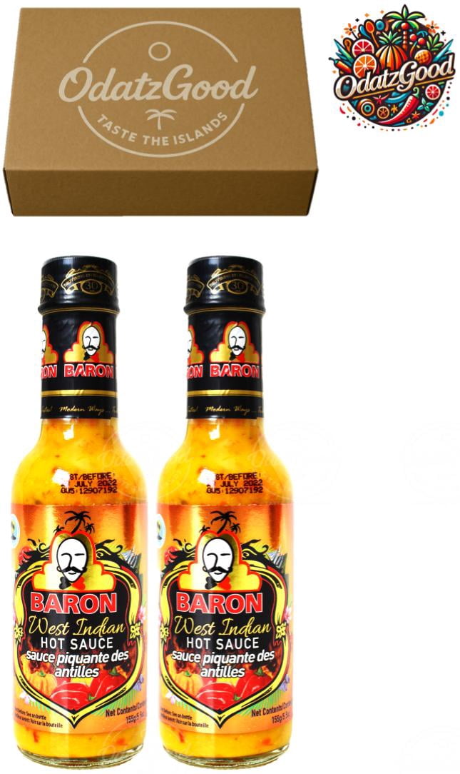 Baron West Indian Hot Sauce 5.5oz (155g) 2-Pack – Product of St. Lucia – Curated & Packaged by ODatzGood