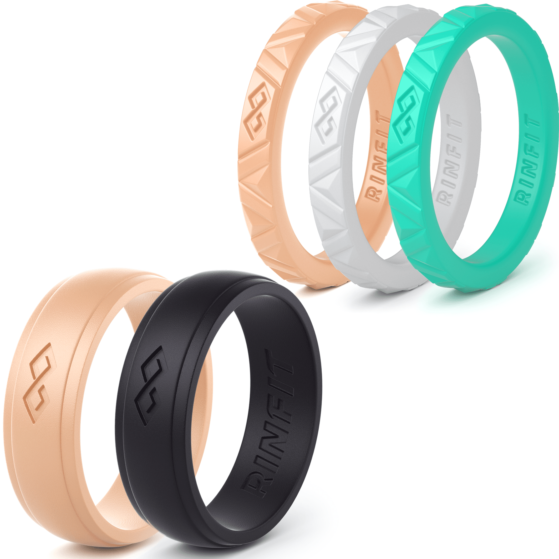Soft Comfortable Durable Wedding Ring Replacement. Affordable Metal Free Rubber Wedding Bands Rinfit Designed Silicone Wedding Ring for Women Set of Thin and Stackable Rings 3 Pack & 4 Pack