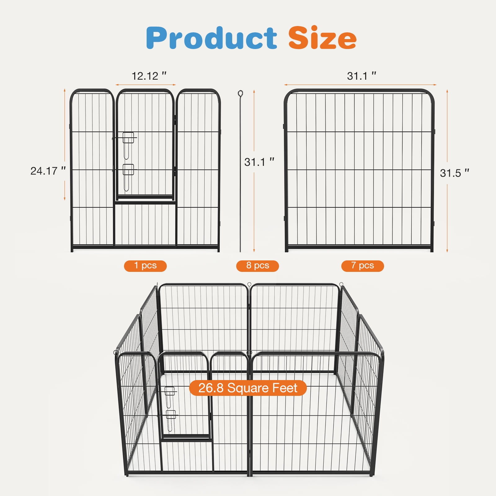 CONCETTA 8-Panel Foldable Dog Playpen, 32" Heavy Duty Pet Exercise Pen with Door, Indoor/Outdoor Puppy Fence for Yard, Camping & Travel