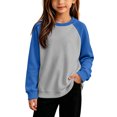 thumbnail image 2 of Raglan Sweatshirts for Girls Color Block Long Sleeve Crewneck Pullover Fall Tops, 2 of 6