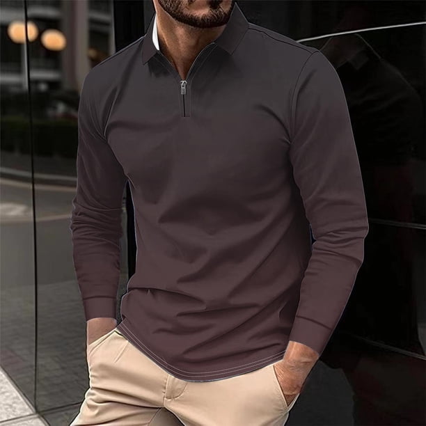Blusa y camisa de manga larga con cuello vuelto para hombre, informal, con cuello vuelto, estampado, para fitness, deportiva, de manga larga, de poliéster