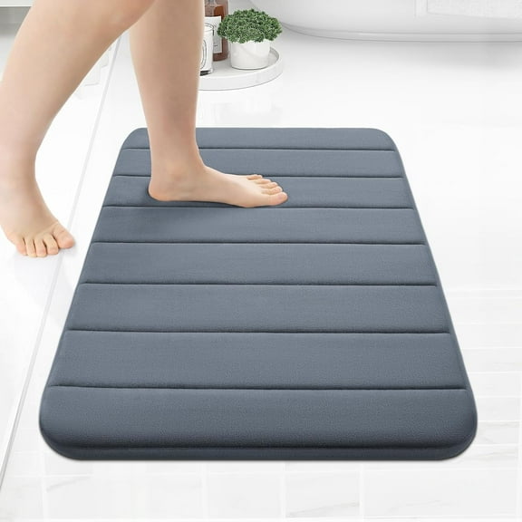 Small Memory Foam Bath Mat 24x16 Inch, Ultra Soft Absorbent Non-Slip Bathroom Rug , Machine Washable Shower Mats for Bathroom Floor, Sink & Tub Side , Quick-Dry Dark Grey Bath Carpet