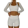 thumbnail image 3 of Gibobby Trajes de Entrenamiento para Mujer Traje de mujer simple casual básico corto ombligo cuello colgante yoga fitness traje casual 3 piezas primavera y ve(Gris,M), 3 of 5
