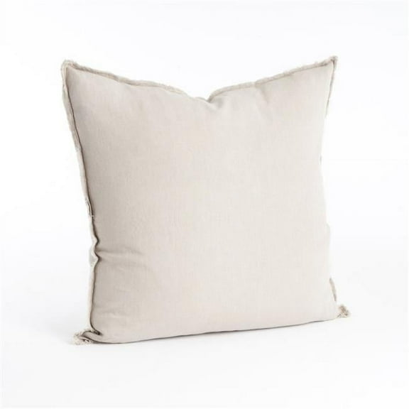 SARO  20 in. Square Fringed Design Linen Down Filled Pillow - Natural