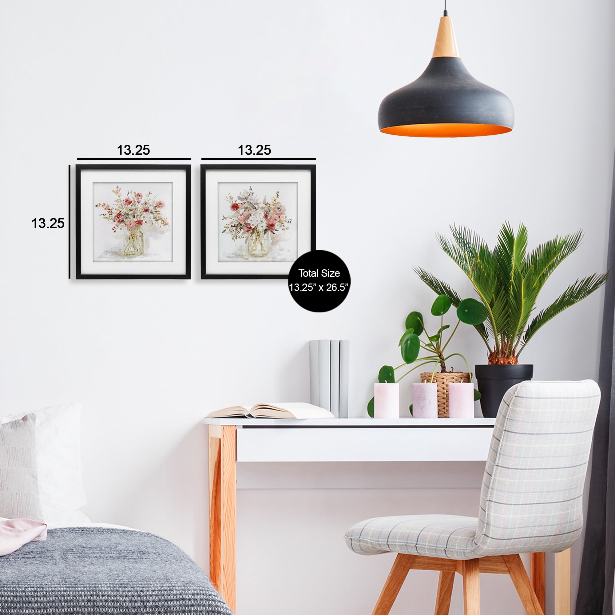 Stupell Industries Delicate Watercolor Bouquets in Glass 2 Piece Black Framed Print Under Glass Set, design by Carol Robinson