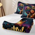 thumbnail image 4 of Castle Fairy Black Woman Graffiti Twin Quilt Set,Abstract WatercolorTwin Coverlet Set,Teal Gold, 4 of 7