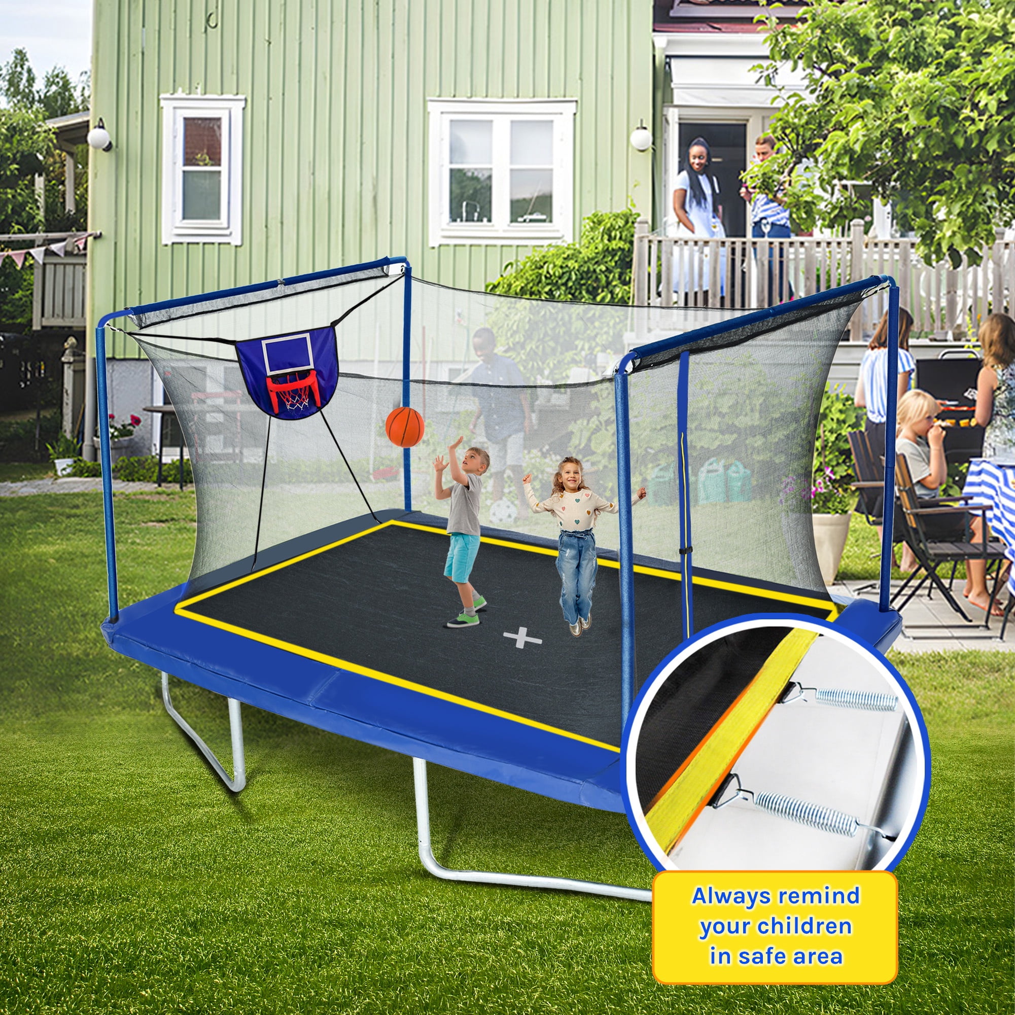 8X12FT Rectangular Trampoline with Enclosure Net, SEGMART Big Outdoor Rectangle Trampoline with Basketball Hoop, Large Square Trampoline 1322LBS Weight Capacity with Storage Bag for Kids, Adults