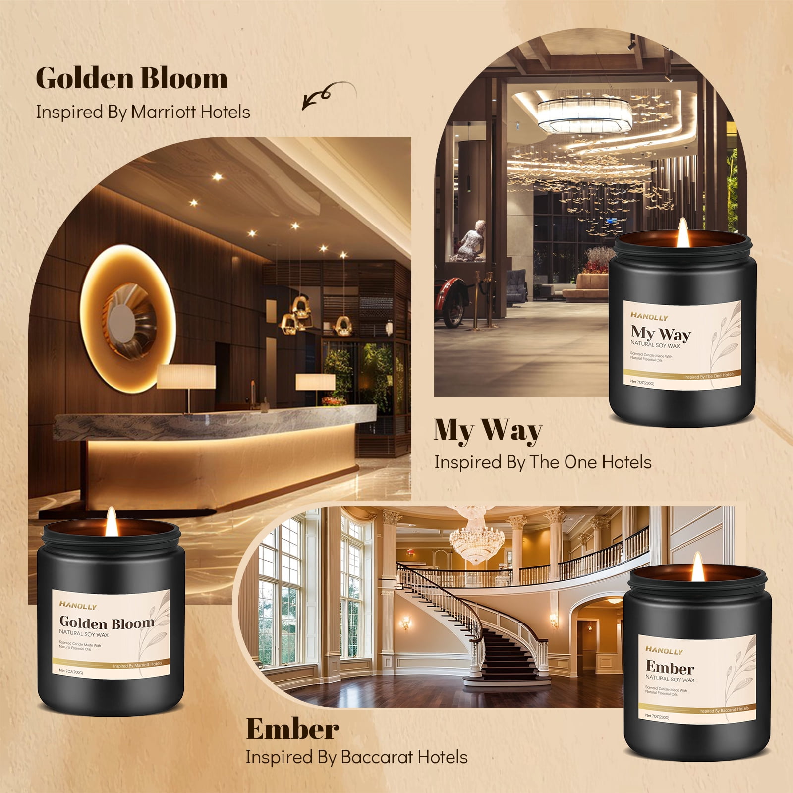 Hanolly Luxury Hotel Scented Candles Gift Set - 6 Pack Natural Soy Wax Candles, Aromatherapy Candle Kit for Home, Meditation & Gifts