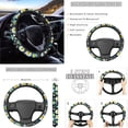 thumbnail image 3 of Renewold Hippie Daisy Butterfly Blue Car Seat Cover Full Set 14 PCS, with Steering Wheel Cover Seatbelt Pad Coaster Rubbish Bin Rear View Mirror Cover Armrest Cover Cushion Gear Shift Knob Cover Set, 3 of 7