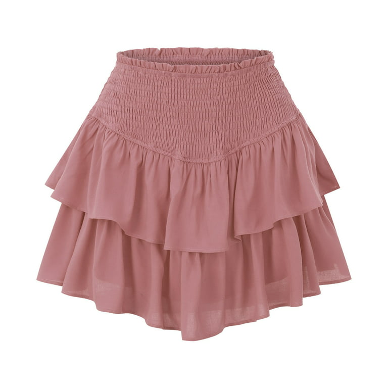 Arshiner Girls Summer Cute High Waist Ruffle Skirt Flared Pleated Solid  Color Skirt