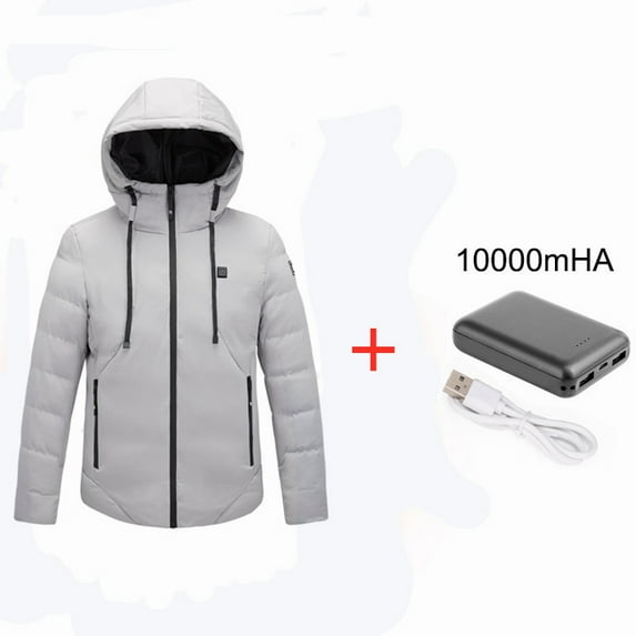 CVLIFE Electric Heating Cotton Coat Men Women USB Charging Heated Jacket with Hooded Washable Winter Body Heated Outwear For Walking Camping Ice Fishing Snowbing (Power Supply Optional)