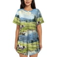 thumbnail image 1 of Fotbe Pasture Cow Conjunto de Pijama Estampado para Mujer, 2 Piezas, Ropa de Dormir con Camiseta de Manga Corta y Shorts Suaves-Large, 1 of 6