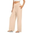 thumbnail image 6 of VSSSJ Womens Wide Leg Yoga Pants with Pockets Relaxed Fit Casual Comfy Lightweight Solid Color Crossover High Waisted Soft Flowy Swing Lounge Trousers Khaki XL, 6 of 6