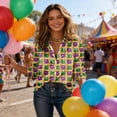 thumbnail image 5 of Mardi Gras Tops for Women Long Sleeve Casual V Neck Blouse Trendy Button Down Spring Collared Shirt Soft Carnival Business Shirts for Women, 5 of 6
