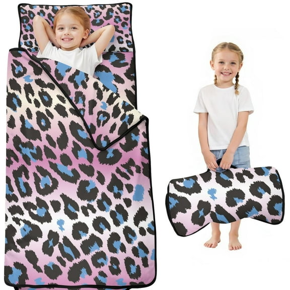 Pink and Blue Of Leopard Print Toddler Nap Mats for Kids Preschool,Sleeping Mat Bag or Kids,Toddler Sleeping Bag,Toddler Nap Mat or Daycare