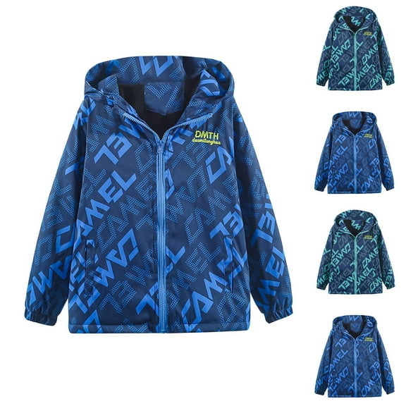 CYRBOKO Boys' Zipper Jeckets, Waterproof Windproof Lightweight Long Sleeve Outerwear with Pockets Light Blue Size 14-16 T