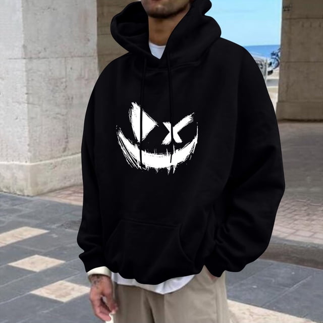 Unisex Lightweight Sweatshirt Trendy Printed Pullovers Long Sleeve Drawstring Hooded Sweatshirts with Kangaroo Pocket Fashion Fall Winter Pullover