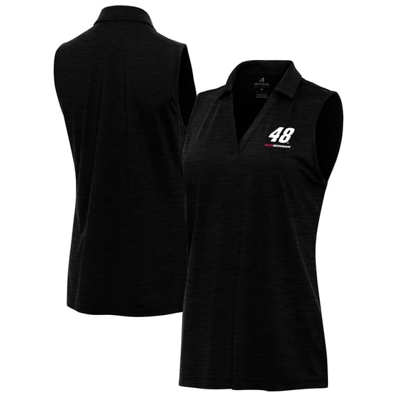 Women's Antigua Heather Black Alex Bowman Layout Sleeveless V-Neck Polo