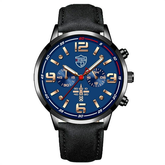 Fashion Sport Men's Stainless Steel Case Leather Band Quartz Analog Wrist Watch