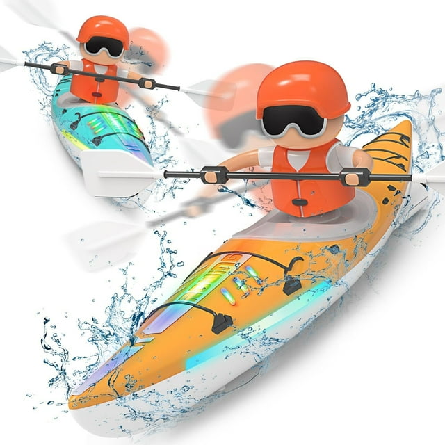 RC Kayak Boat 2.4 Ghz Remote Control Boat Toy With Colorful LED Lights For Lake Pool Gifts For Boys Girls