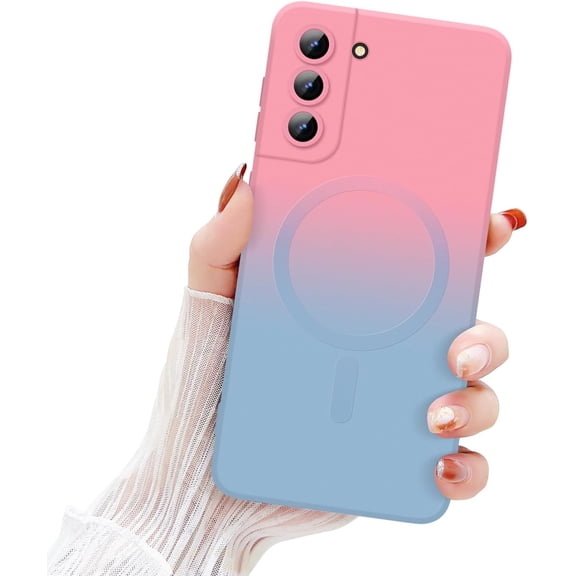 for Samsung Galaxy S21 Plus 5G Magnetic Case, Luxury Cute Soft Liquid Silicone Case Bumper Anti-Scratch Shockproof Full Camera Protector Multicolor Cover for Samsung Galaxy S21 Plus-Pink Gray