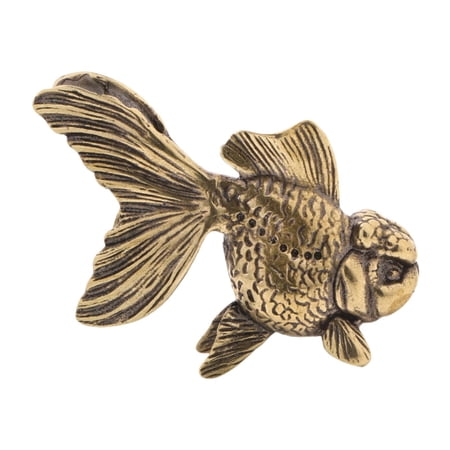 Esquirla Goldfish Figurine Brass Miniature Animal Collectible Statue Lifelike Brass Art Suitable for Gift Giving Tea Table Home Shelf Display 5.8cmx1.5cmx4.3cm