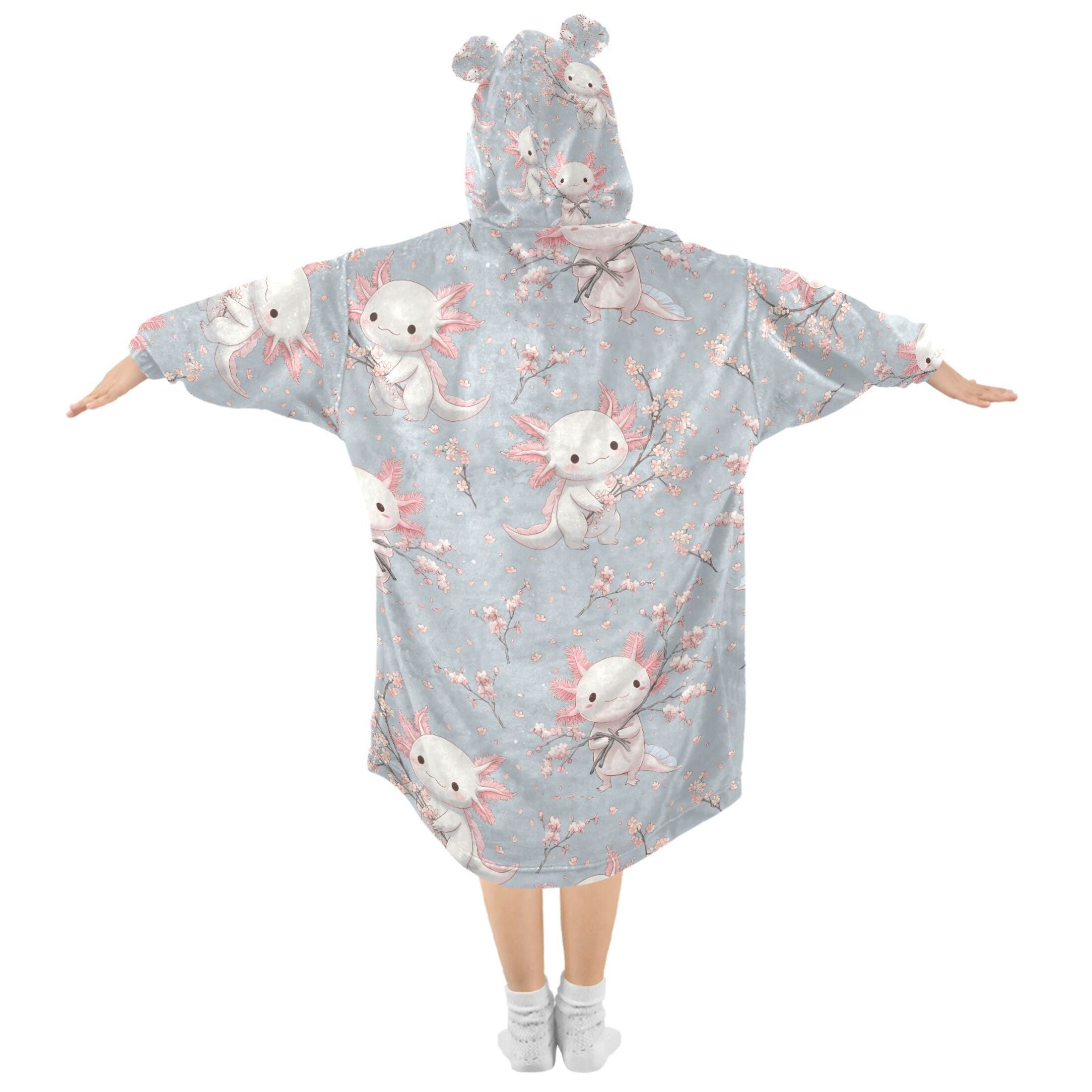 joogoo Wearable Blanket Hoodie for Axolotl Cherry Blossom Oversized Sherpa Hooded 3-14 YR M
