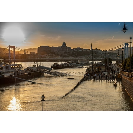 Hungarian Water - LAMINATED POSTER Flood River Water Damage Sunset Hungary Budapest Poster 24x16 Adhesive Decal