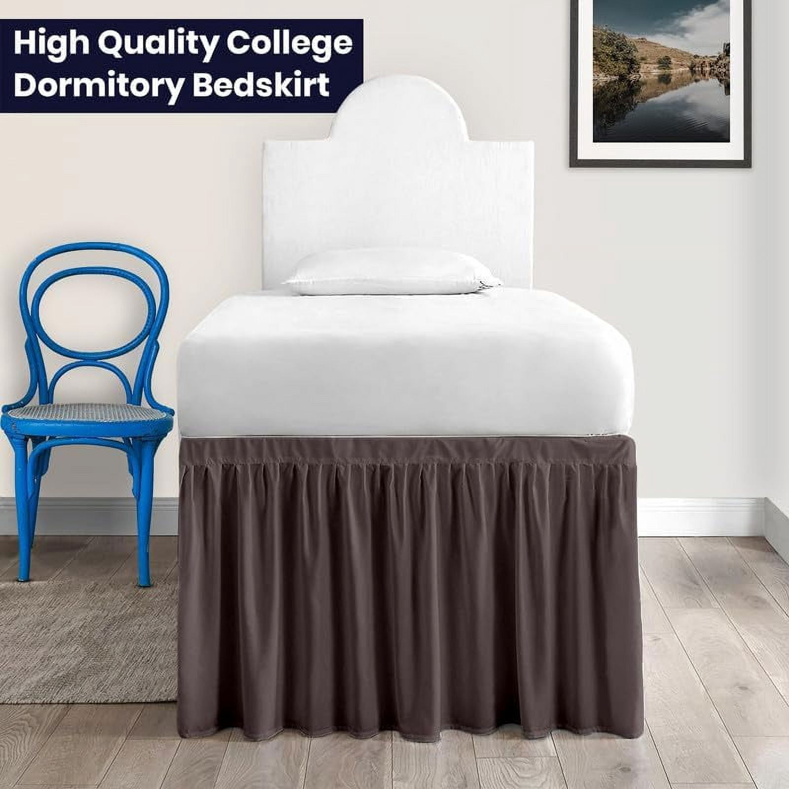 Dorm Bed Skirt Twin XL 60" Drop, College Dorm Room Bed Skirts Easy to Put On Twin XL Size Dust Ruffle Dorm Sized Bed Skirts, 600TC Egyptian Cotton Bed Skirt, (Grey, Twin-XL - 60" Drop)