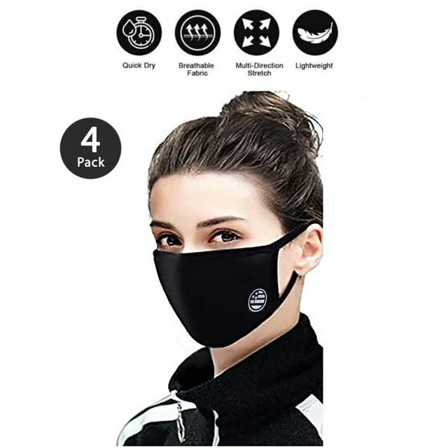 Soft Cotton Reusable Double Layer Washable Covering White Flag Men Women Unisex Black Adult Size Face Cover Mask 4 Pack